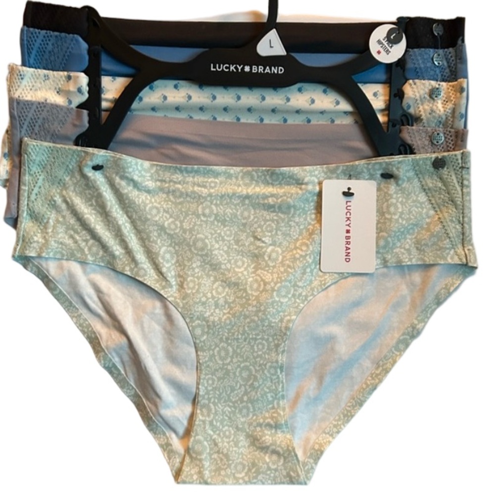 Lucky Brand 5 Women’s Underwear Hipster Blue Green White Large NWT
